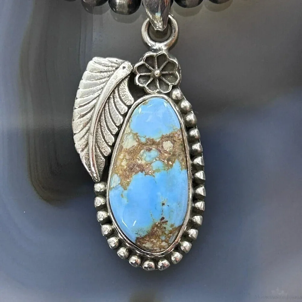 Sterling Silver Southwestern Style Golden Hill Turquoise Leaves Pendant #4